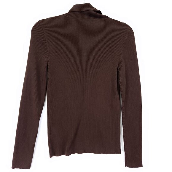 Lauren Ralph Lauren Women's Ribbed Turtleneck Size Large Embroidered Logo Brown - Picture 2 of 9